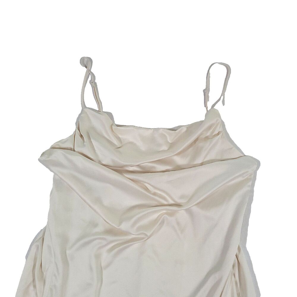 Satin Slinky Drape Slip Maxi Dress 3X Cream Finesse Leg Slit Bride honeymoon - Picture 3 of 12